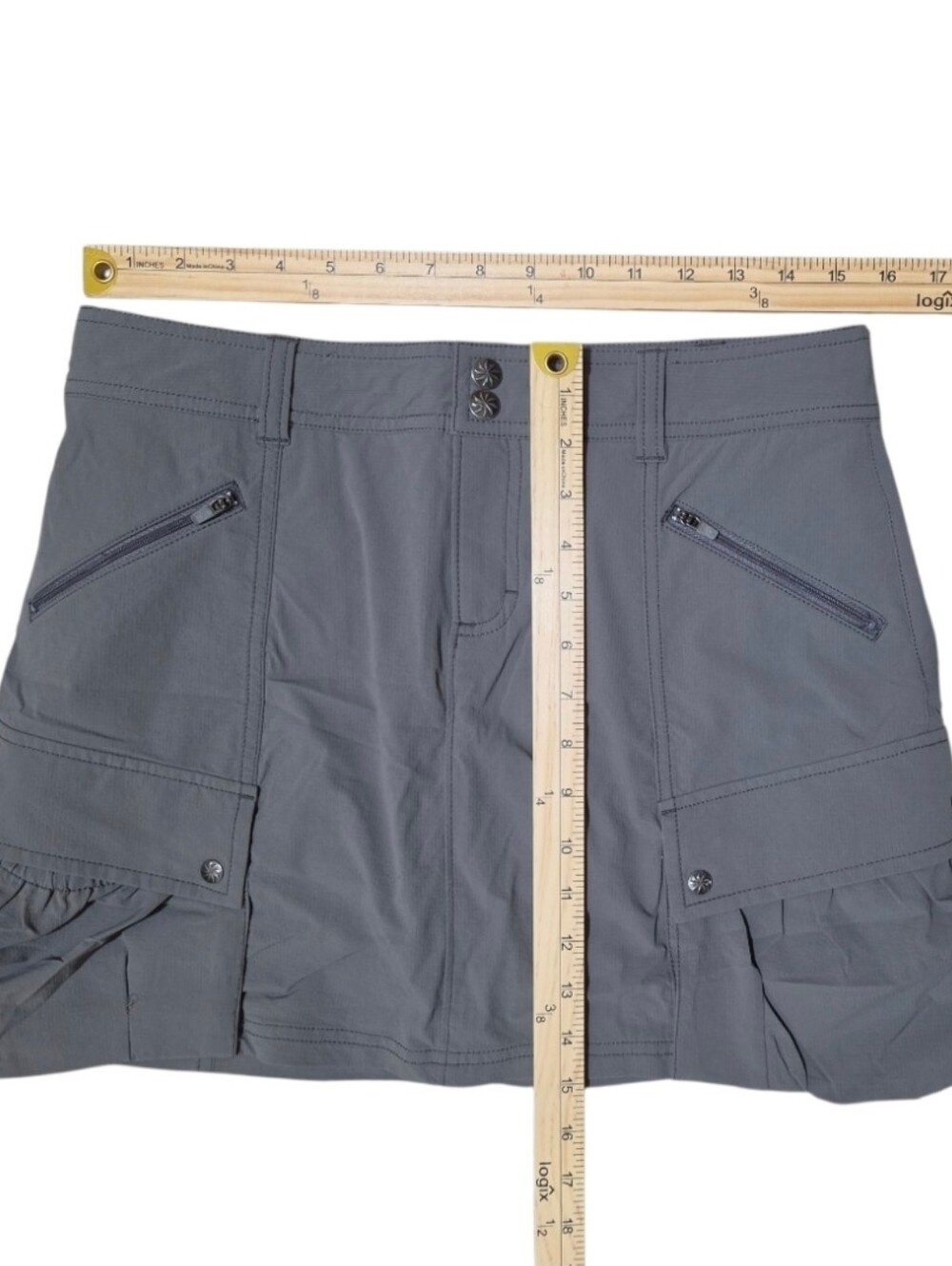 Athleta Womens Gray Ripstop Skort Lined Pockets Stretch Button Zip Size 6 - Picture 11 of 12